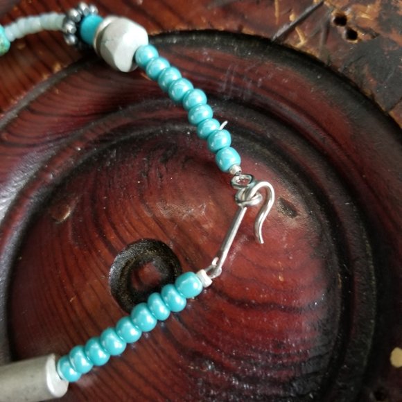 Handmade Turquoise Beaded Anklet Bracelet 8" - Picture 4 of 9